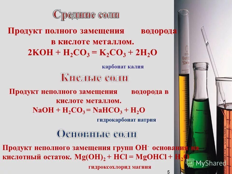 Взаимодействие карбоната калия и хлорида кальция. Гидроксофторид кальция. Гидроксохлорид магния. Продукт неполного замещения водорода.