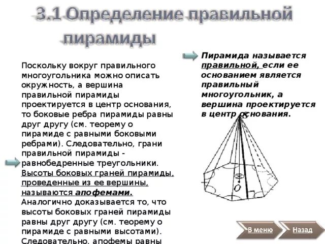 Определение правильной пирамиды. Определение правильной пирамиды