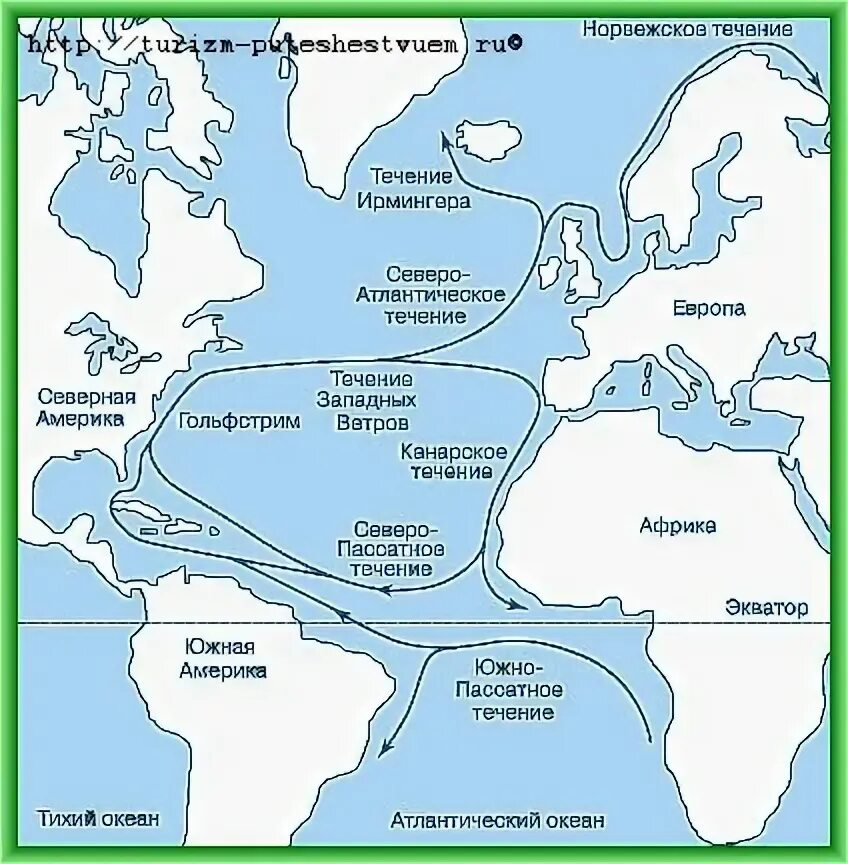 Направление течений атлантического. Карта течений Атлантического океана. Северное пассатное течение на карте Атлантического океана. Течение в Атлантическом океане канарское. Течения Северной части Атлантического океана.