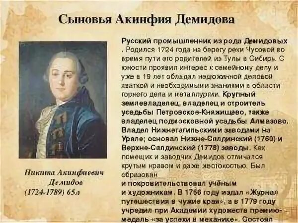 Уральские промышленники демидовы