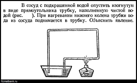 После опускания в воду имеющую. Движение воды при нагреве. Циркуляция воды при нагревании. Вода в изогнутом сосуде. Задачи на тепловое расширение тел.