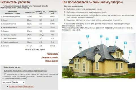 Как рассчитать металлочерепицу на крышу калькулятор