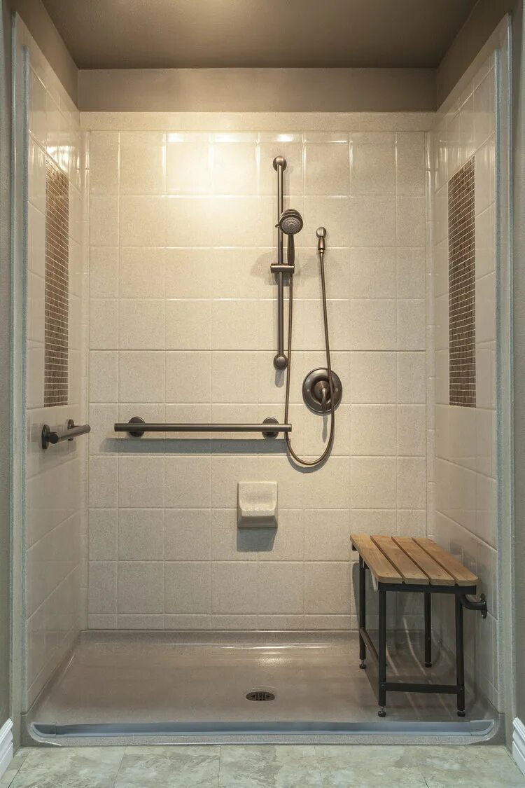 Душевые комнаты. Душевая в ванной. Санузел с душевой для инвалидов.