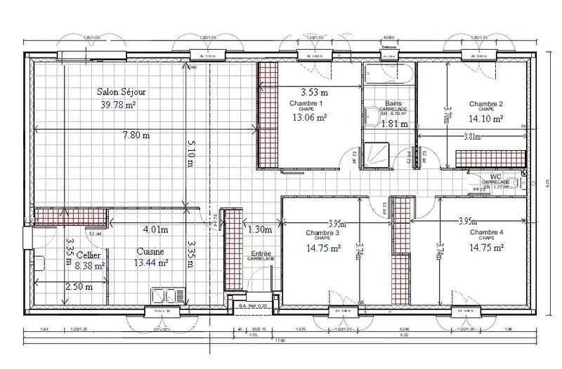 Plan de Maison d'AUTOCAD. Liangji Fine Plan. Pour plan