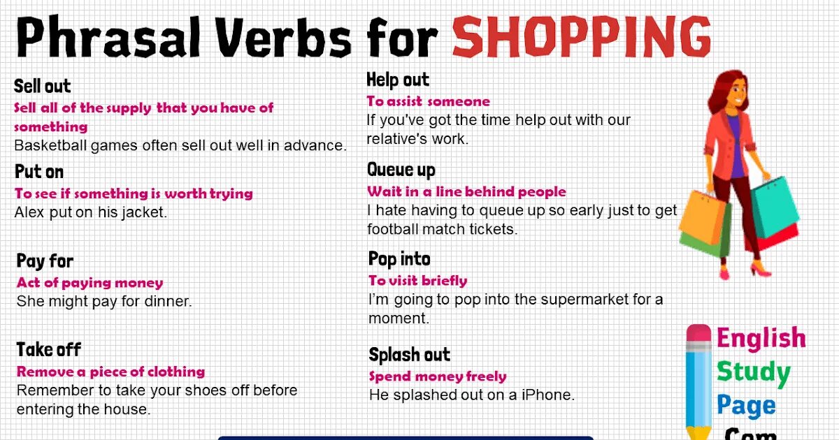 Shop verb. Phrasal verbs shopping. Phrasal verbs for shopping. Useful phrases for shopping. Splash out Phrasal verb shopping.