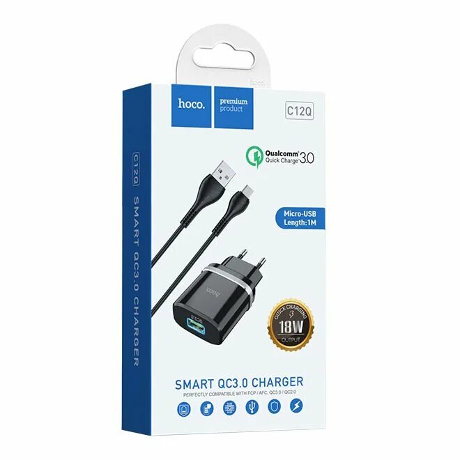 Зарядное устройство Hoco c12q Smart QC3.0. СЗУ быстрая зарядка 1usb Hoco 3a c12q + кабель Type-c черный. Сетевое ЗУ 1usb 3a Hoco c12q MICROUSB, белое, QC3.0. Блок питания 1 USB Hoco c12q. Зарядное устройство usb 3.0