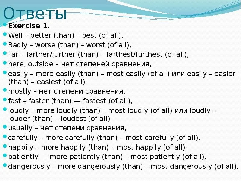 Степени сравнения outside. Сравнительная степень наречия fast. Сравнительная степень badly. Сравнительная степень carefully. Сравнение прилагательных far