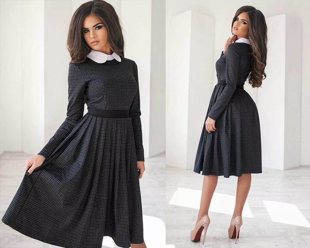 платье с белым длинным воротником. женское платье с воротником. длинное черное платье с белым воротником. платье с белым длинным воротником. черное платье миди с длинным рукавом.