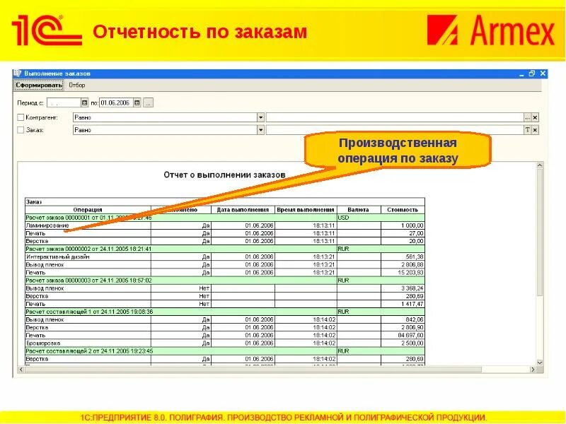 Исполняемые заказы. Расчет заказов полиграфии. Учет полиграфической продукции. Производственный заказ. Учет полиграфических услуг.