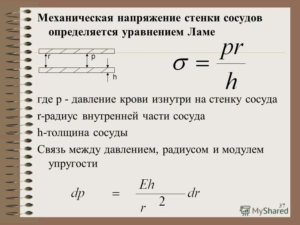 3 механическое напряжение. Уравнение ламе. Механическое напряжение формула. Механическое напряжение стенки кровеносного сосуда. Механическое напряжение формула в стенках сосуда.