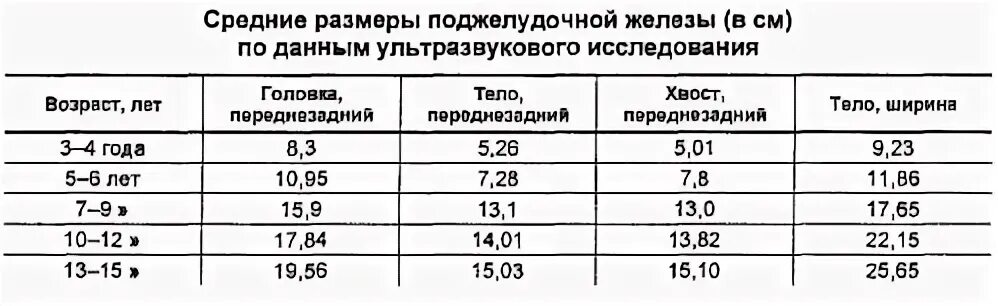 Поджелудочная размеры норма у взрослых мужчин