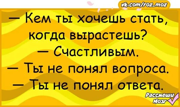 Как понимать ответ как хочешь. Кем ты хочешь стать когда вырастешь счастливым. Вы не поняли вопроса вы не поняли ответа. Кем ты хочешь стать счастливым ты не понял вопроса.