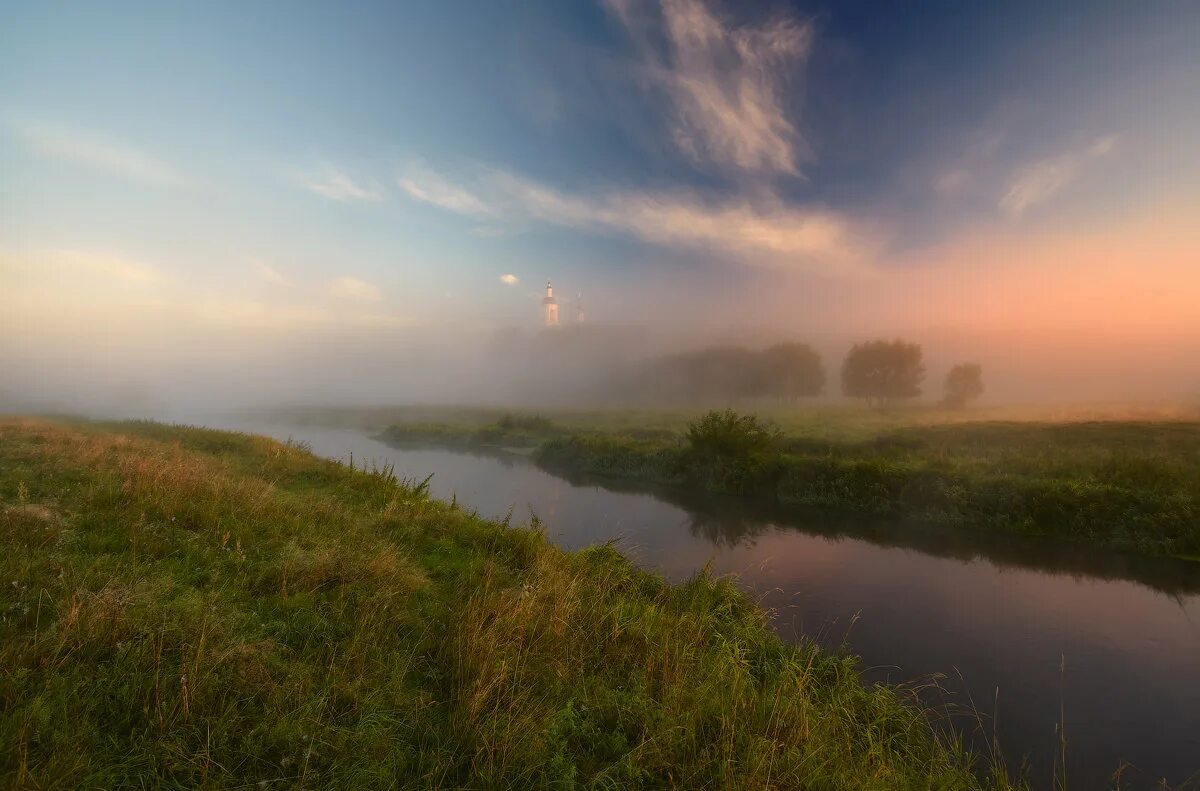 Утро на Шерне. Фото наискосок на природе. Река Шерна фото. Село Менчаково Суздальский район. Вижу берег наискосок