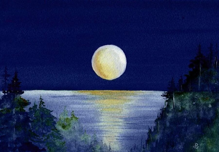 Какой лунной ночью. Картина "Лунная Соната" 2021. Лунные пейзажи в живописи. Лунная ночь в живописи. Лунный пейзаж акварелью.