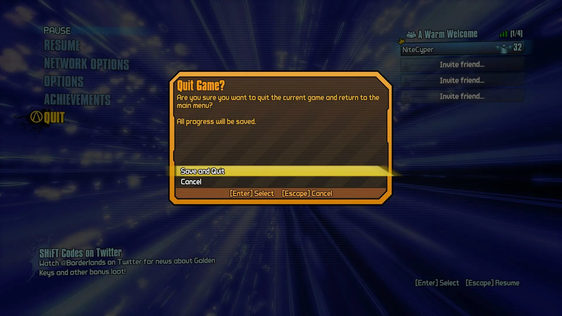 Бордерлендс 2 сохранения. Меню паузы в мобильных играх. Borderlands 2 Shift connection Lost. Пауза в игре. Are you sure you want to quit the game.