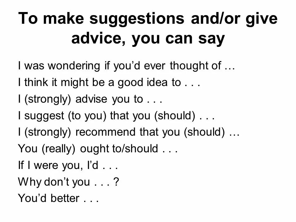 Give him advice. Making suggestions 5 класс. Make a suggestion. Making suggestions exercises. Making suggestions phrases.