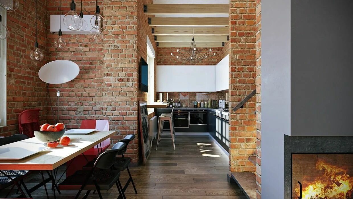 Кирпич в стиле лофт Bright and Industrial Loft in Boston Лофт Гостиная Нью-Йорк от эксперта