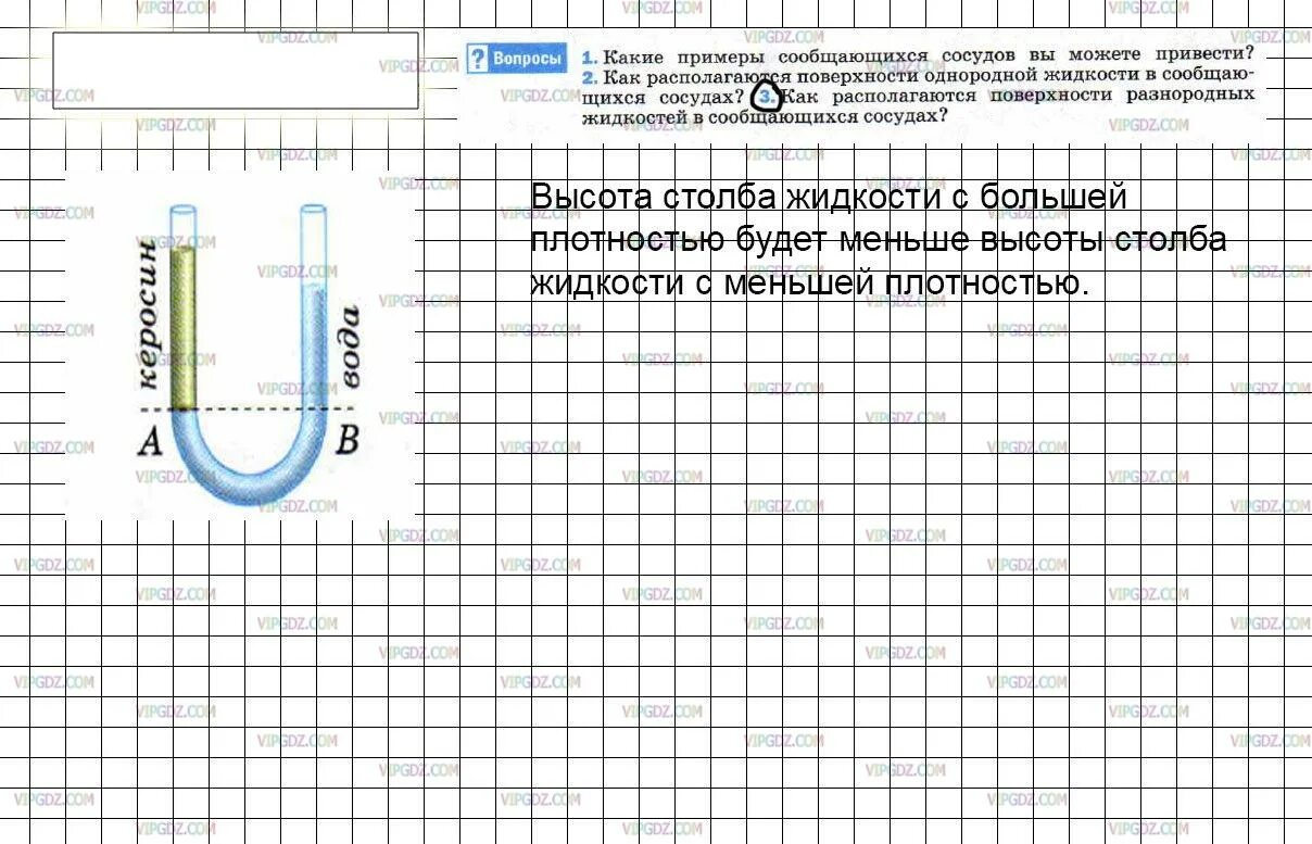 Каждый из сообщающихся в физике 5. Физика 7 класс перышкин сообщающиеся сосуды. жидкость в сообщающихся сосудах. разнородные жидкости в сообщающихся сосудах. задачи на сообщающиеся сосуды.