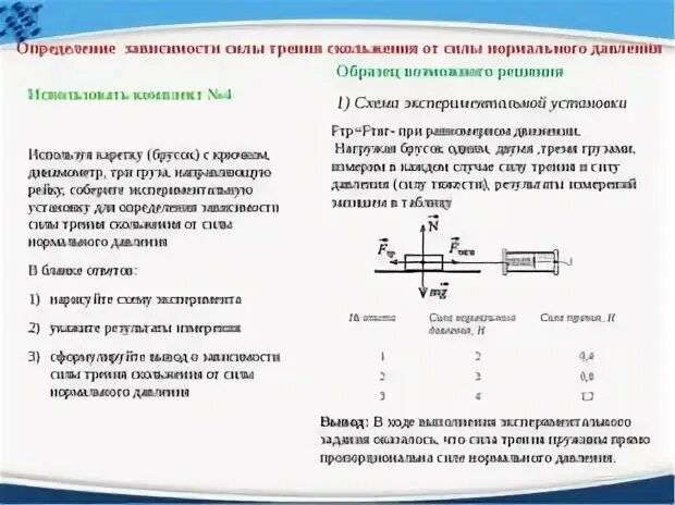 Исследование силы трения скольжения лабораторная 7 класс