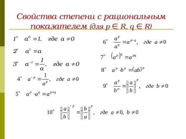 Степени с рациональными показателями их свойства. Степень с рациональным показателем формулы. Свойства с рациональным показателем. Понятие степени с рациональным показателем свойства.