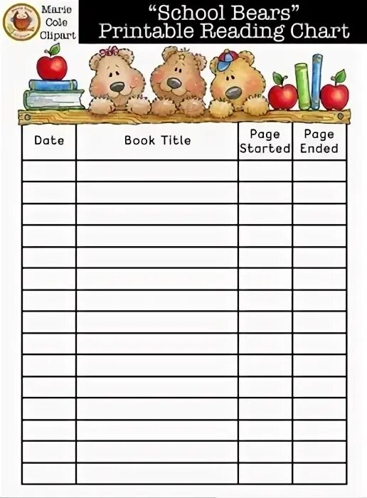 Chart reading. Reading chart. school grades tracking list.