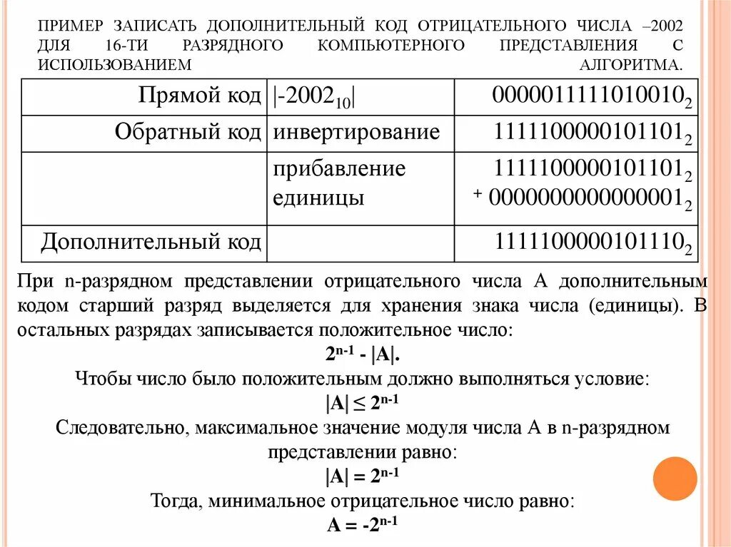 Число представленное в обратном коде. Отрицательное число в дополнительном коде. представление чисел в дополнительном коде. дополнительный и обратный код числа. примеры дополнительного кода.