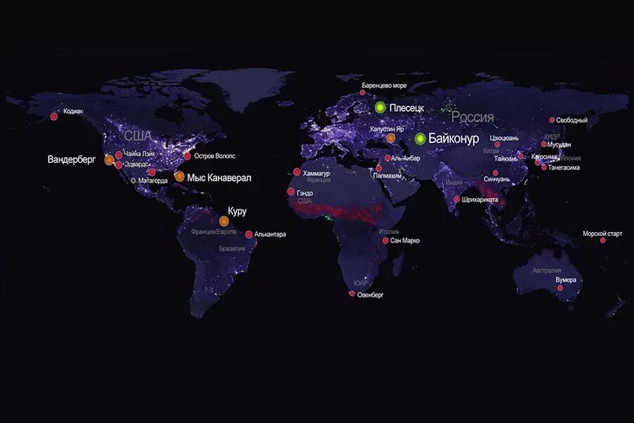 Самые космодромы россии. Космодромы на карте. Космодромы России на карте. Космодромы США на карте.