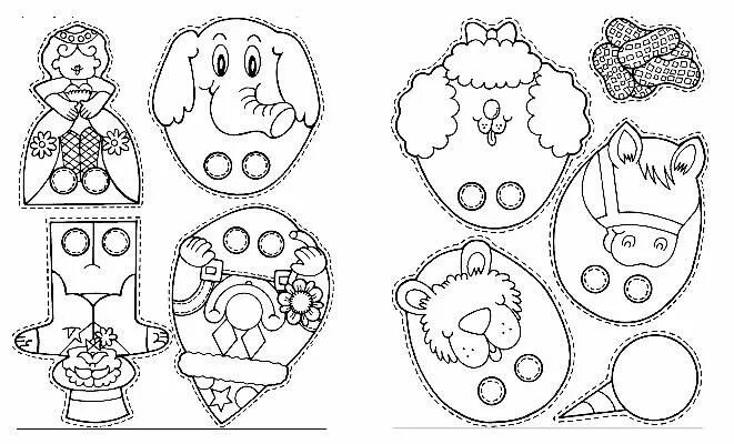 Пальчиковый теарт шаблоны. Пальчиковый театр шаблоны. Пальчиковые куклы шаблоны для печати. Трафареты для пальчикового театра. Театр из бумаги распечатать