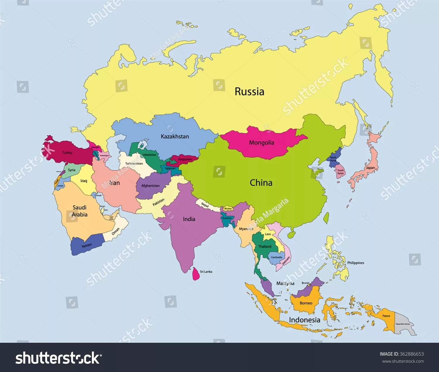 Политическая карта Азии. Карта Азии на русском языке со странами. Asia на русском