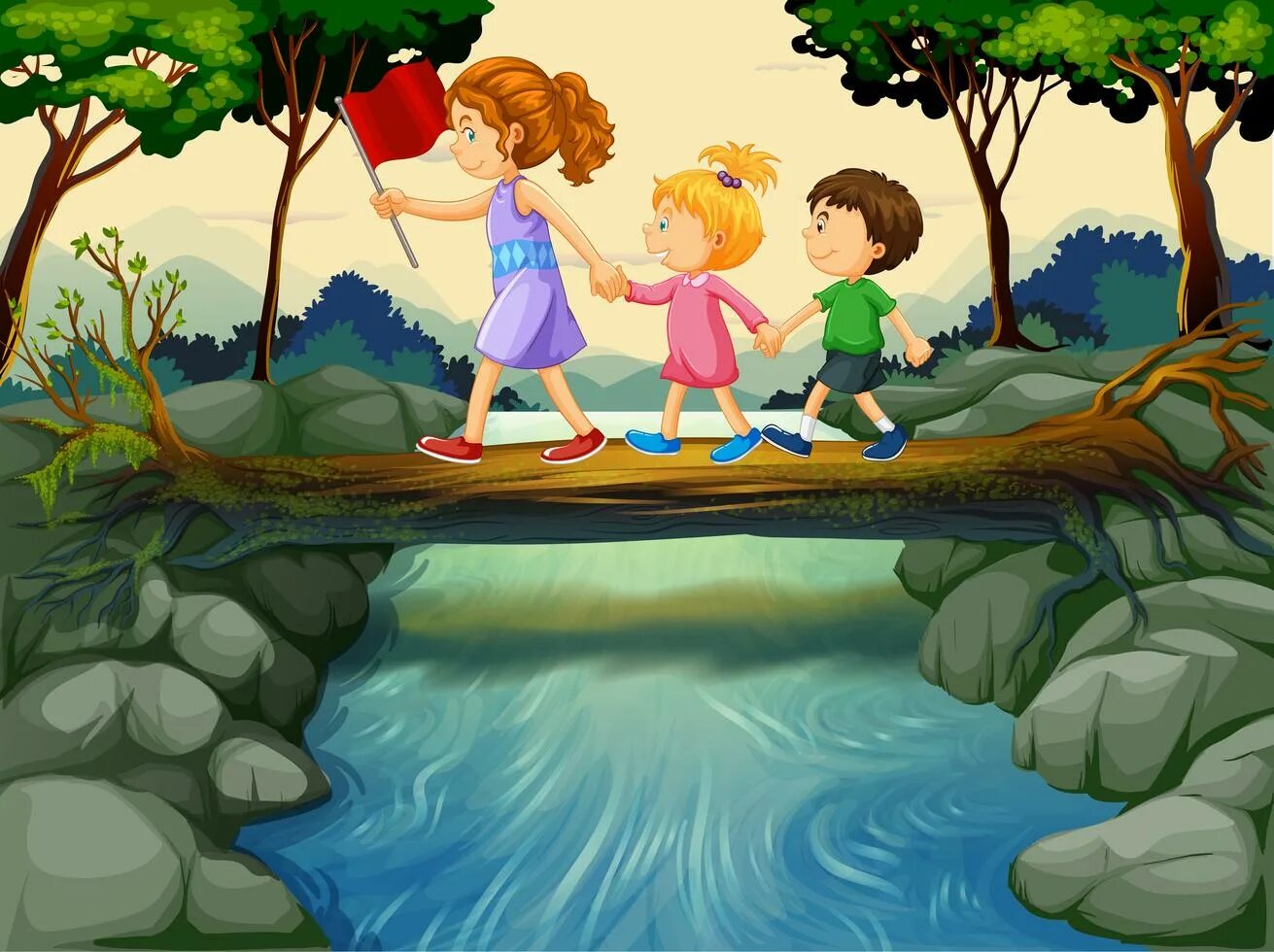Переходя через мост мы слышали пение ручья. Мост через реку для детей. Река для детей. Мостики через речку для детей. Мостик через ручей картина для детей.