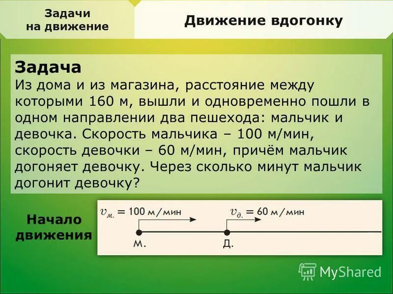 Скорый поезд догонит товарный через 21