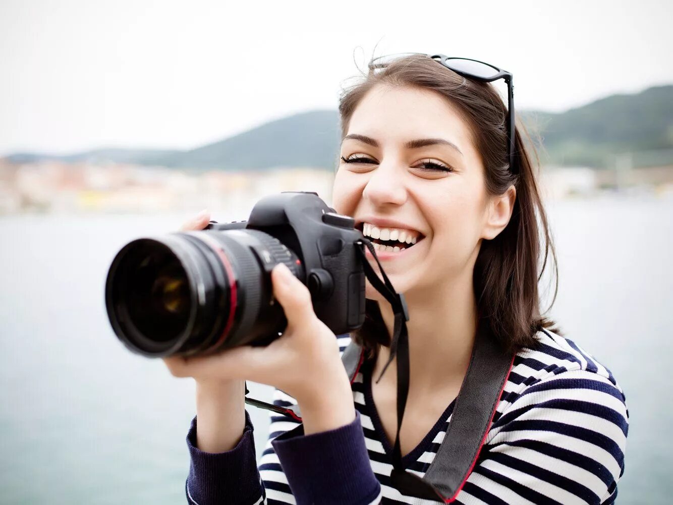 Looking into the camera