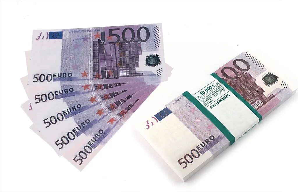 Пачка денег. Сувенирные деньги. Пачка купюр евро. 500 Евро.