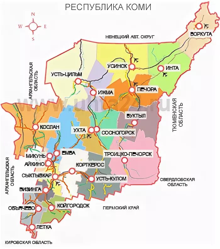 Карта Республики Коми по районам. Карта Коми Республики с городами и посёлками. Карта Республики Коми с районами. Республика Коми карта с районами и городами. Ухта какой регион
