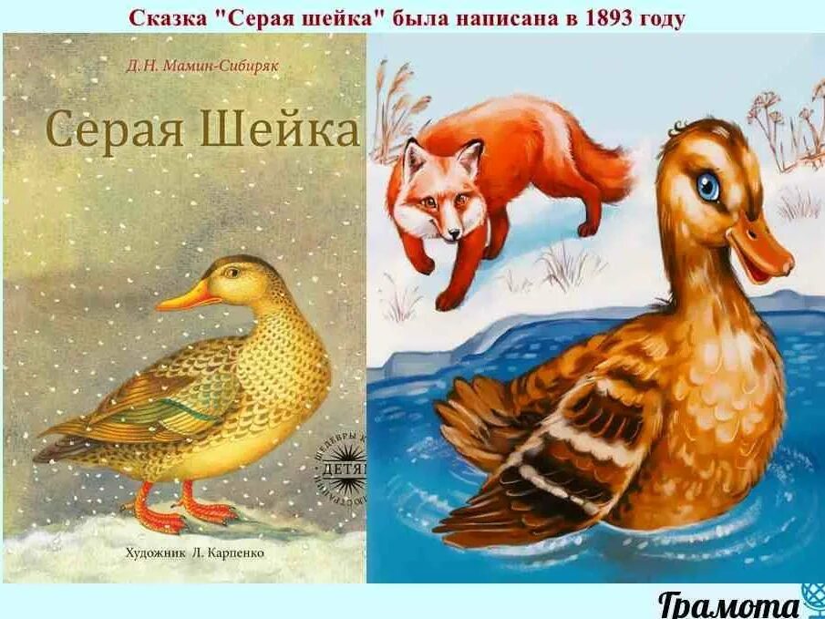 Мамин-Сибиряк серая шейка читательский. Мамин Сибиряк серая шейка. Серая шейка иллюстрации к сказке. Сибиряк серая шейка.