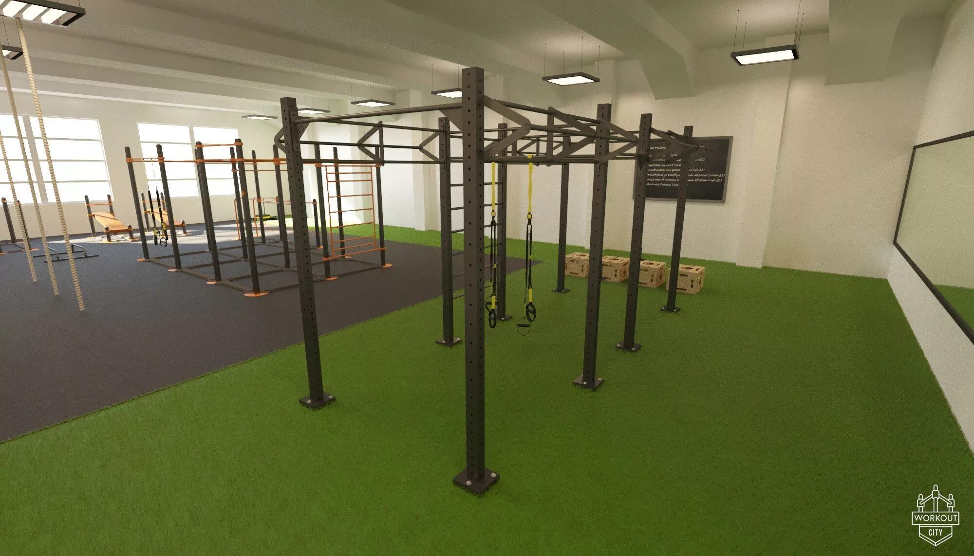 Зал для воркаута. Workout зал. Инвентарь для кроссфита. Воркаут залы. Зал для кроссфита.