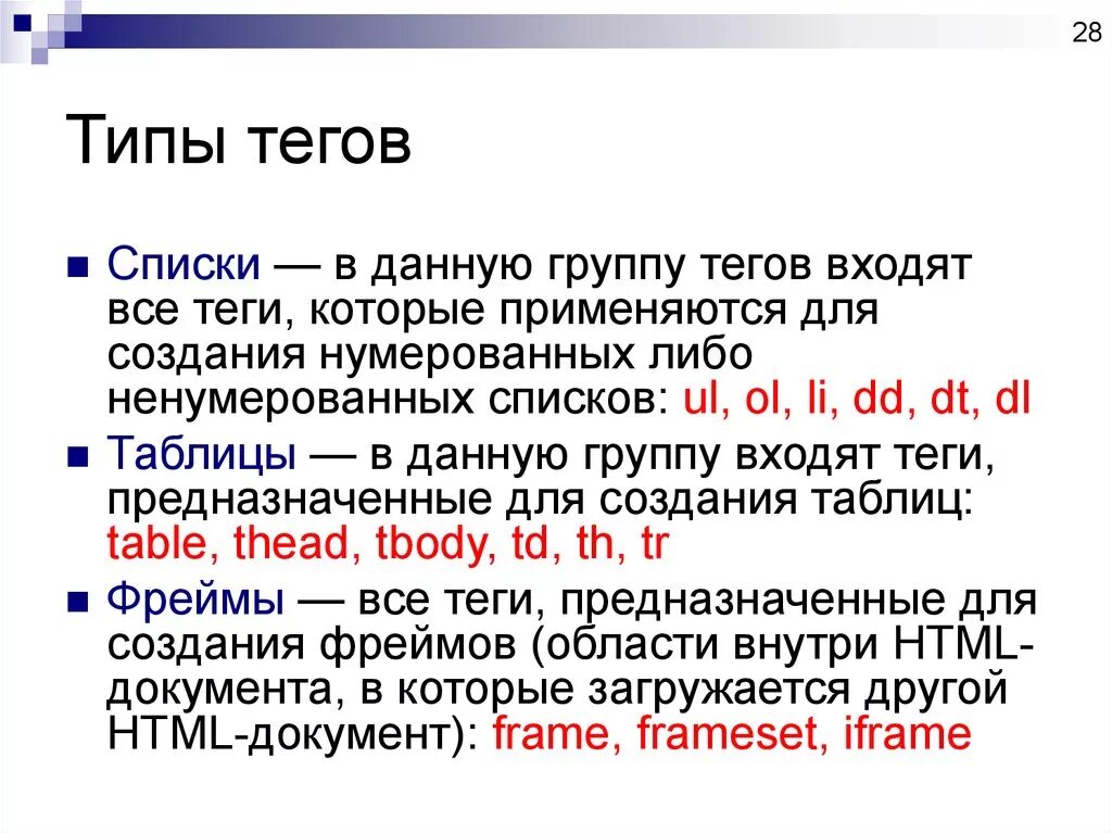 Типы тегов html. Основные виды тегов.. Html Теги список. Теги в информатике. Тег type