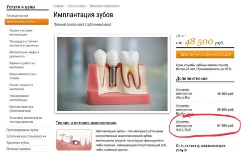 Прейскурант протезирования