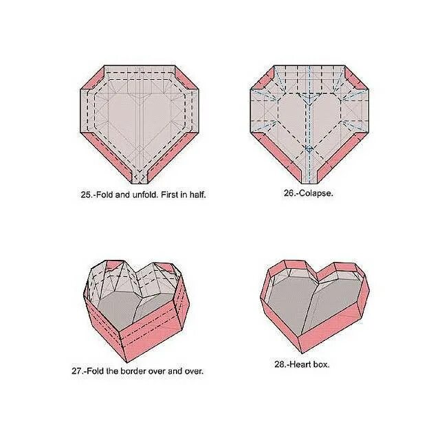 Схемы объемного сердца. Оригами из бумаги сердечко коробочка схема. Оригами коробочка сердечко схема. Схема сердца из бумаги оригами коробочка. Развёртка коробочка в форме сердца.