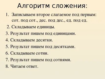 Алгоритм сложения трехзначных чисел