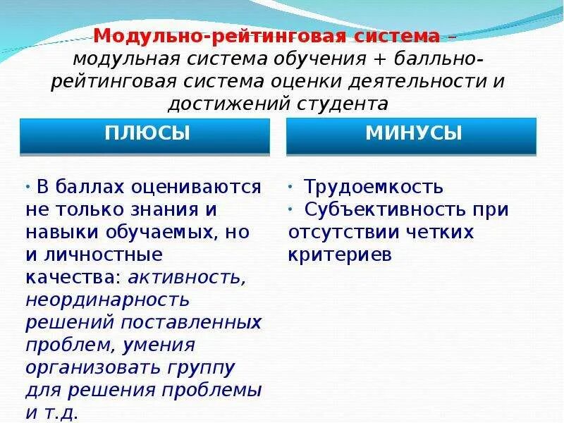 Рейтинговая и аналитическая система учащихся. Модульно-рейтинговая система обучения. Плюсы и минусы рейтинговой системы оценивания. Аргументы «за» и «против» модульно-рейтингового контроля. Модульная система обучения оценки.