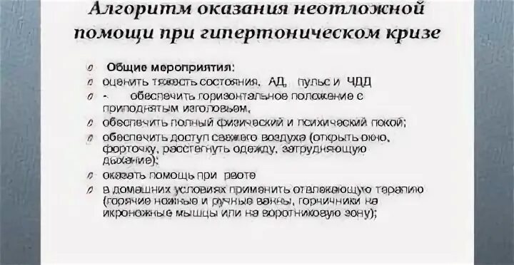 Алгоритм при гипертоническом кризе