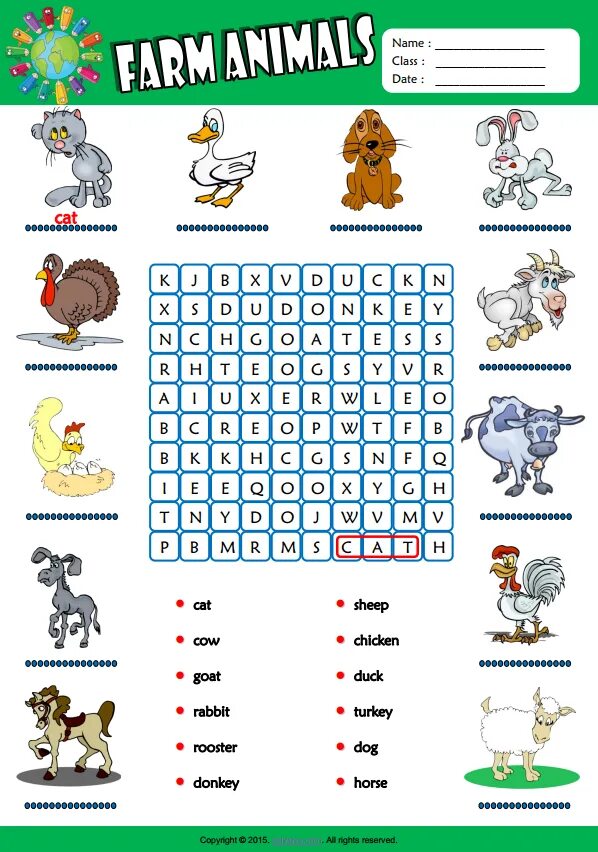 Animals wordsearch