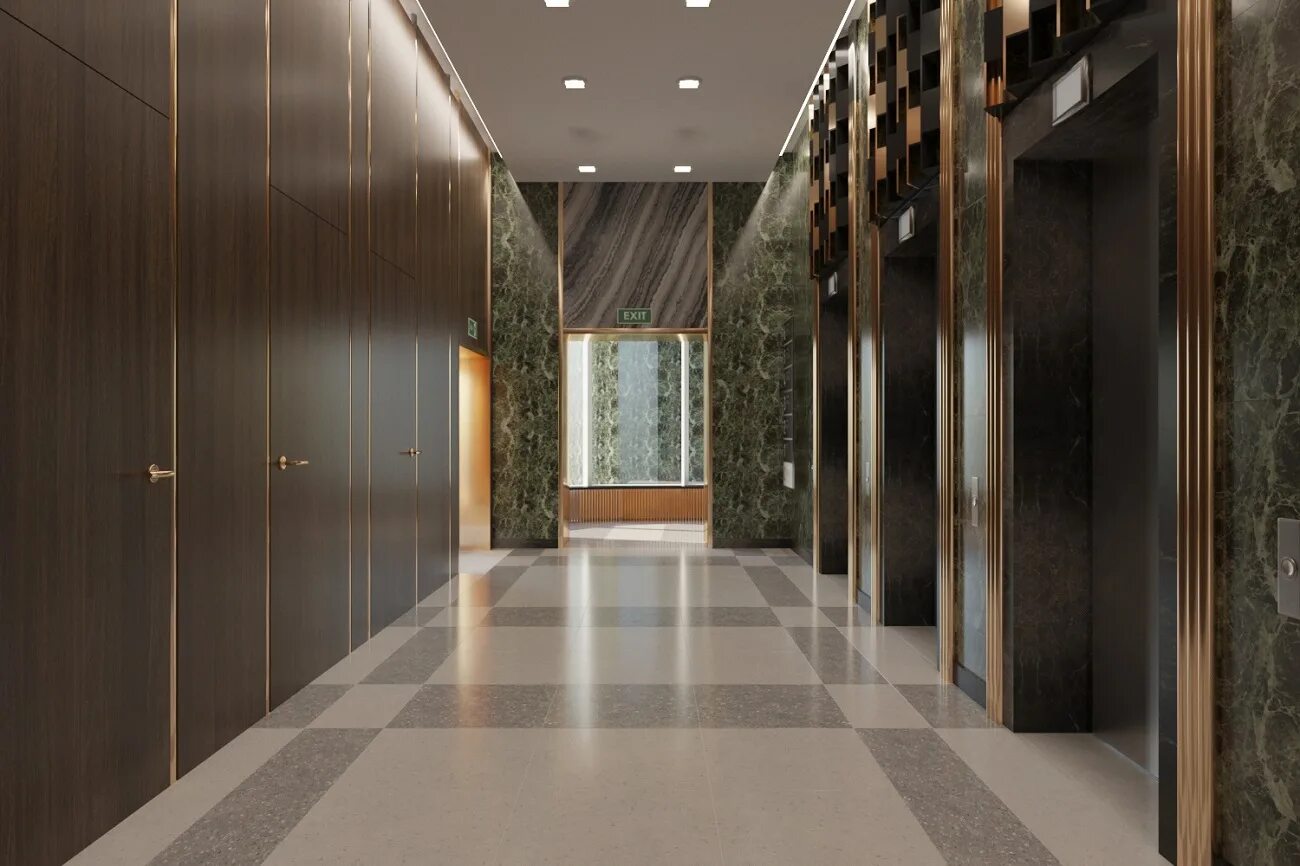 Двери в лифтовой холл. Холл коридор КРОСТ. Холл ЖК КРОСТ. ЖК Полянка 44 лифтовой Холл. А101 лифтовой Холл.