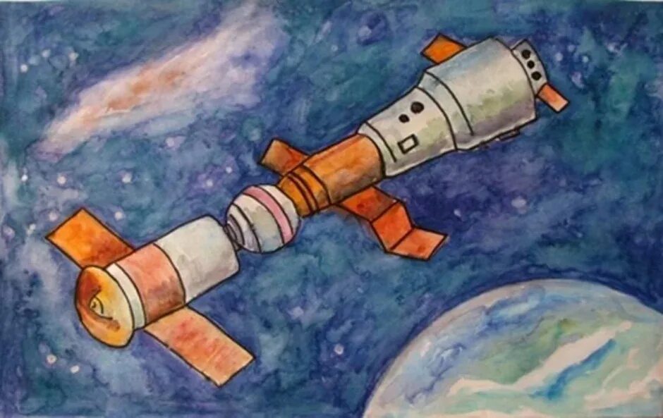 Рисунок спутника в космосе. Рисунок на тему космос. Рисунок на космическую тему. Рисунки на тему космос для детей. Детский рисунок на тему космос.