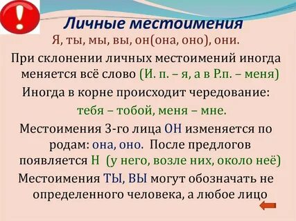 Личные местоимения единственного числа в родительном падеже