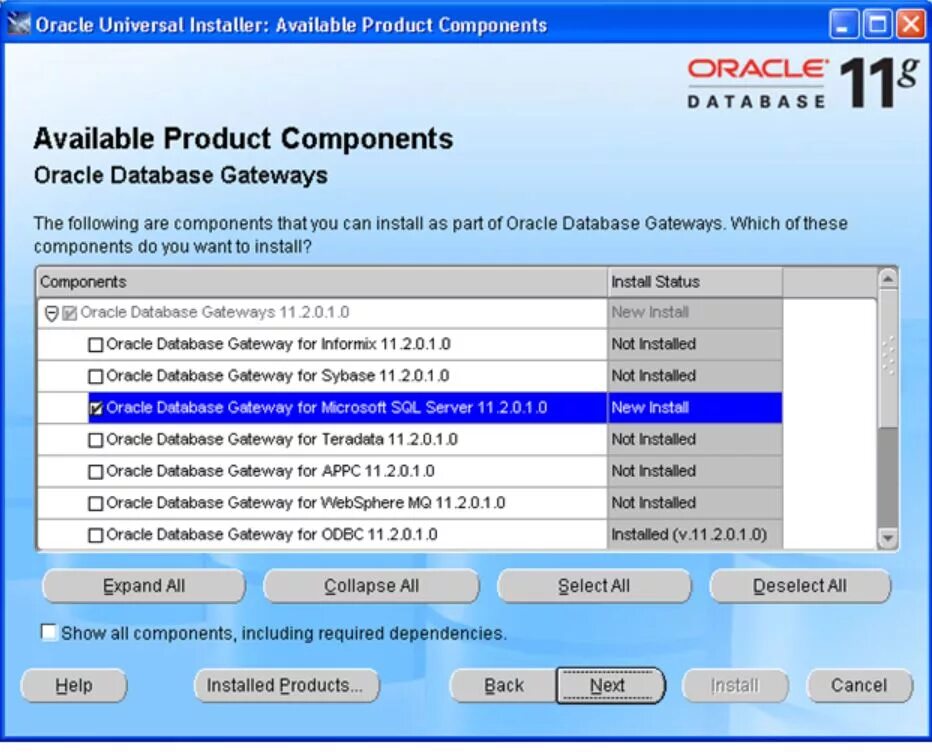 Product components. Oracle Universal installer. Oracle installer. Oracle Gateway. Тестовая база Oracle.