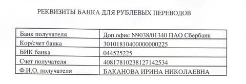 Реквизиты по форме банка