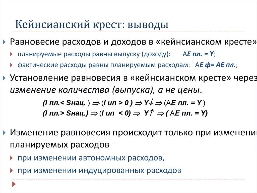 Равновесие в модели кейнсианского Креста. Упрощенная модель кейнсианского Креста. Фактические и планируемые расходы крест Кейнса. Фактические расходы в модели кейнсианского Креста. Модель кейнсианского креста