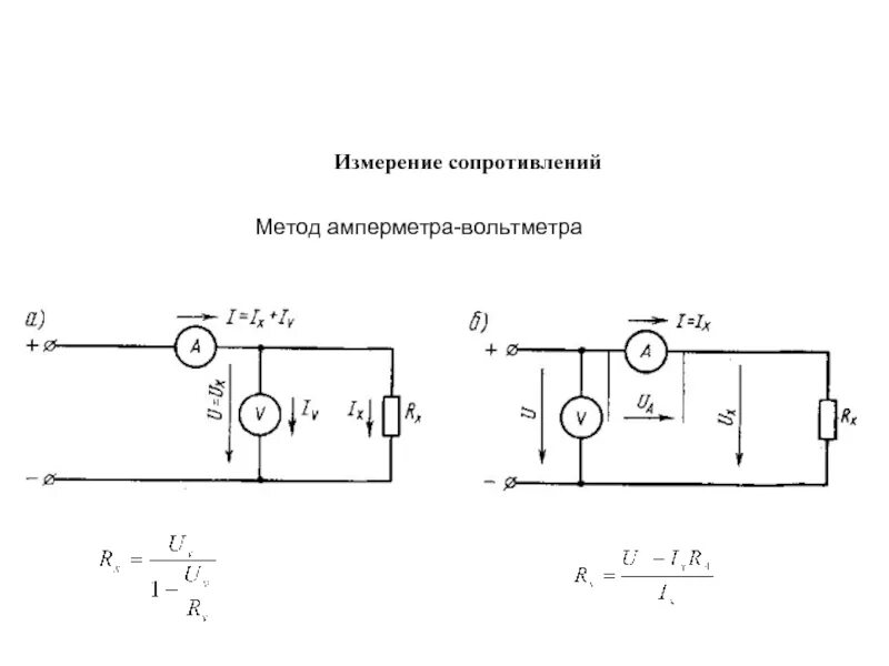 Схема для измерения сопротивления амперметра. Измерение сопротивления методом амперметра и вольтметра. Схема для измерения сопротивления методом амперметра-вольтметра. Схема для измерения малых сопротивлений амперметра и вольтметра.